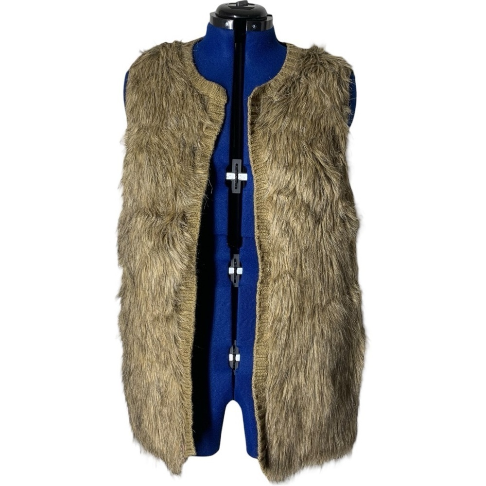 Xhilaration Tan Brown Knitted Trim Faux fur Open Front Vest XXL size